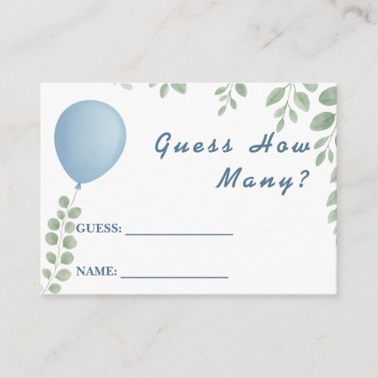 Guess How Many Baby Shower Game Balloon Eucalyptus Informatiekaartje (Voorkant)