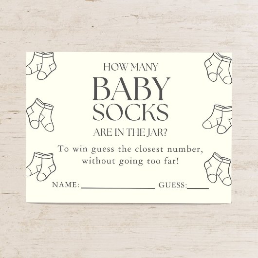 Guess How Many Baby Socks Minimal Baby Shower Game Informatiekaartje