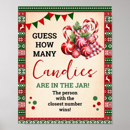 Guess How Many Candies Game Ugly Sweater Sign Poster (Voorkant)