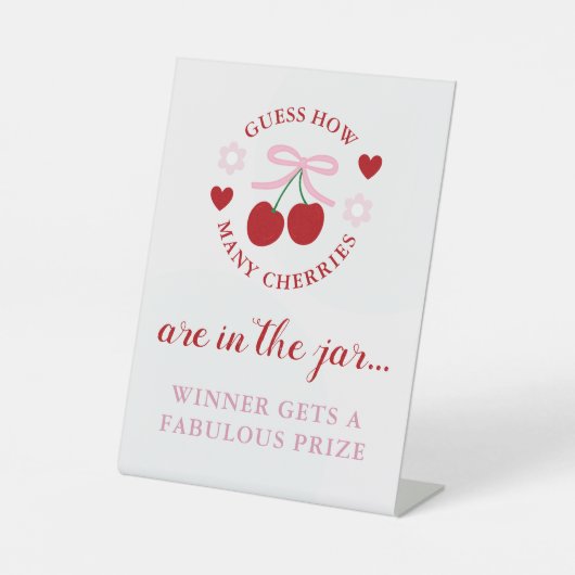 Guess How Many Cherries Bridal Shower Reclamebord Met Voetstuk (Voorkant)