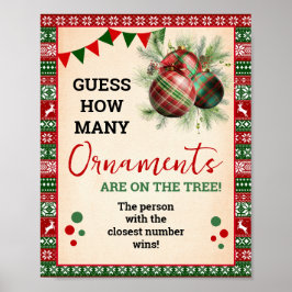 Guess How Many Ornaments Game Ugly Sweater Sign Poster