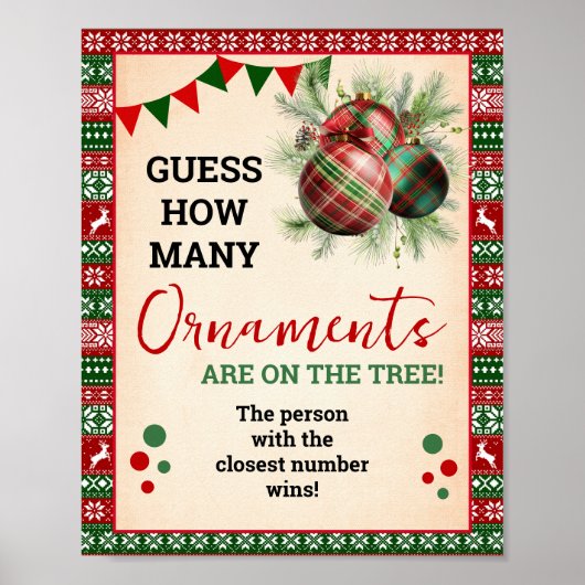 Guess How Many Ornaments Game Ugly Sweater Sign Poster (Voorkant)