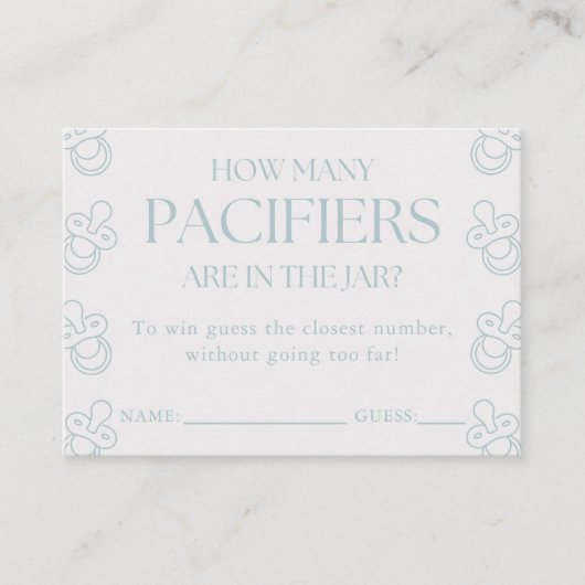 Guess How Many Pacifiers Boy Baby Shower Game Informatiekaartje (Voorkant)