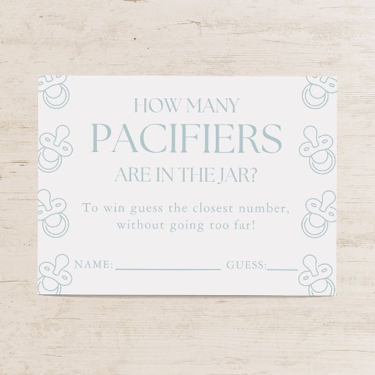 Guess How Many Pacifiers Boy Baby Shower Game Informatiekaartje