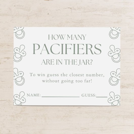 Guess How Many Pacifiers Sage Baby Shower Game Informatiekaartje