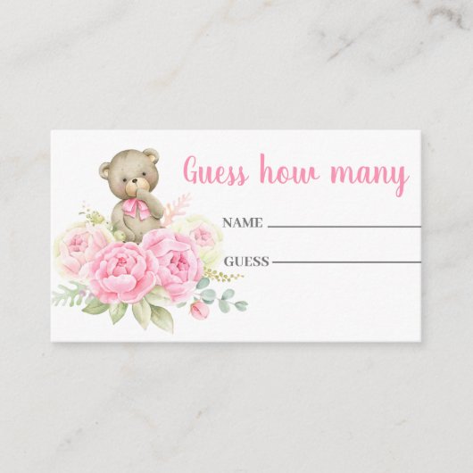 Guess how many pink bear card informatiekaartje (Voorkant)