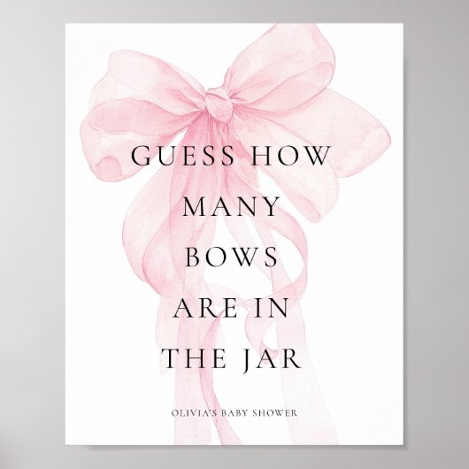 Guess How Many Pink Bow Baby Shower Game Poster (Voorkant)