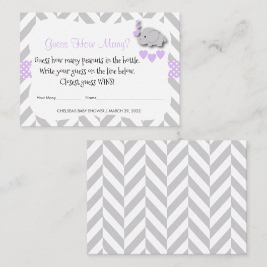 Guess How Many - Purple Elephant Informatiekaartje (Voorkant / Achterkant)