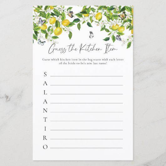 Guess Keuken Item | Citroen Vrijgezellenfeest Spel (Voorkant)
