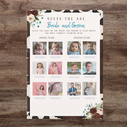 Guess the Age Bridal Shower Boho Wild Floral game Kaart