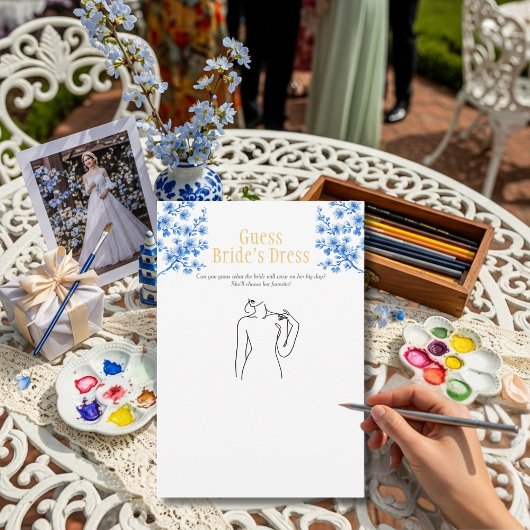 Guess the Dress Bridal Shower Blue game Kaart