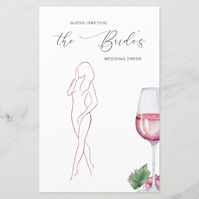 Guess The Dress Vino voor Vows Bridal Game (Voorkant)