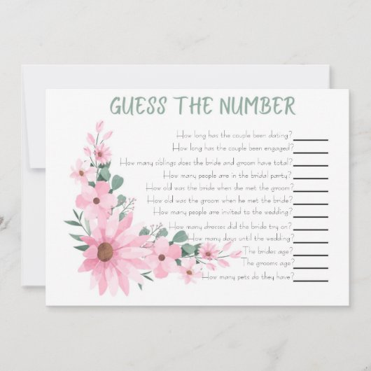 Guess The Number Bridal Shower Game Pink Flowers Notitiekaartje (Voorkant)