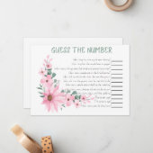 Guess The Number Bridal Shower Game Pink Flowers Notitiekaartje (Voorkant / Achterkant in situ)