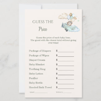 Guess the Price Baby Shower Bearly Wait Airplane