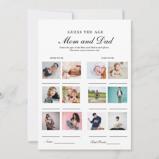Guess their age Mom and dad baby shower game Card Aankondiging (Voorkant)
