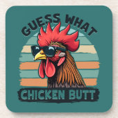 Guess What Chicken Butt Funny Retro Rooster Bier Onderzetter (Voorkant)