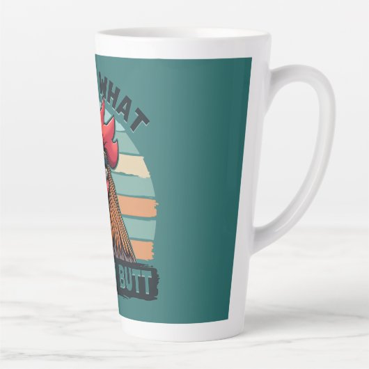 Guess What Chicken Butt Funny Retro Rooster Latte Mok (Rechts)