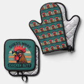 Guess What Chicken Butt Funny Retro Rooster Ovenwant & Pannenlap Set (Voorkant / Achterkant)