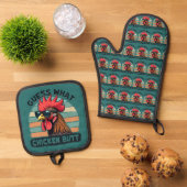 Guess What Chicken Butt Funny Retro Rooster Ovenwant & Pannenlap Set (Top down)
