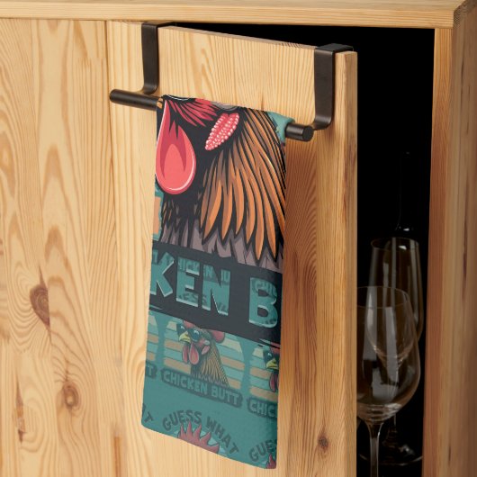 Guess What Chicken Butt Funny Retro Rooster Theedoek (Derde Gevouwen)