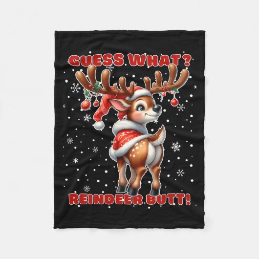 Guess What Reindeer Butt Funny Christmas Humor Red Fleece Deken (Voorkant)