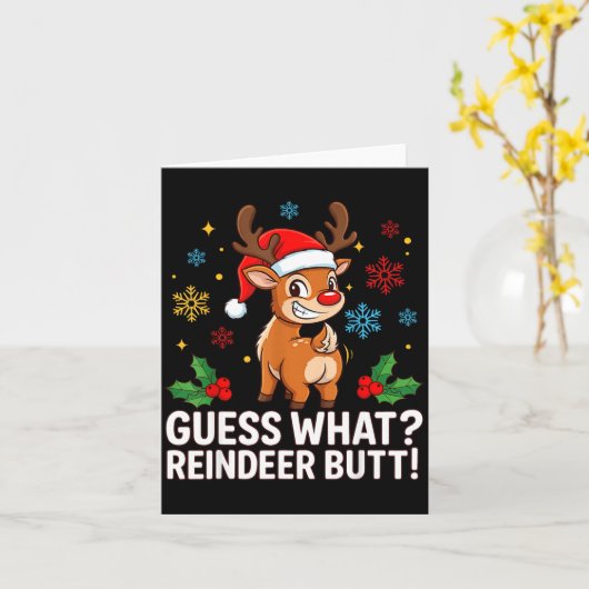 Guess What Reindeer Butt Funny Christmas Men Reind Kaart (Gele Bloem)
