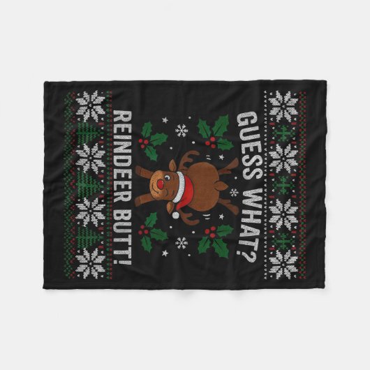 Guess What Reindeer Butt Funny Christmas Reindeer Fleece Deken (Voorkant (Horizontaal))