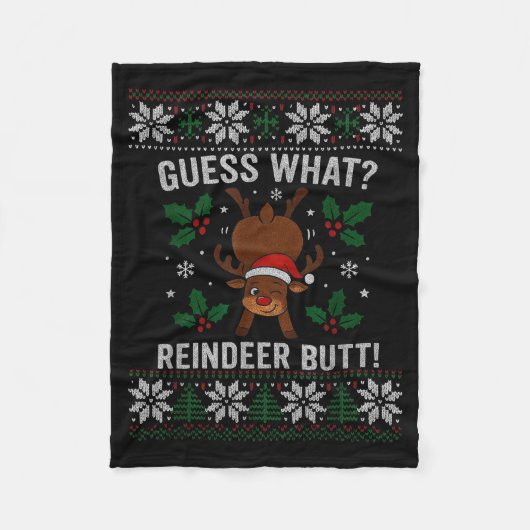 Guess What Reindeer Butt Funny Christmas Reindeer Fleece Deken (Voorkant)