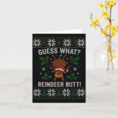Guess What Reindeer Butt Funny Christmas Reindeer  Kaart (Gele Bloem)