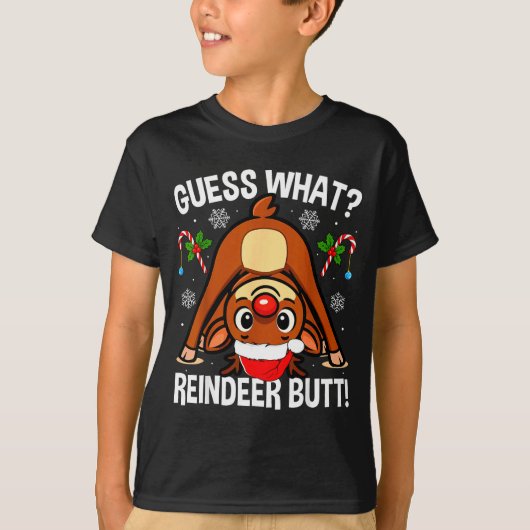Guess What Reindeer Butt Xmas Santa Funny Christma T-shirt (Voorkant)