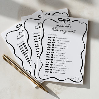 Guess Who Black Bow Bridal Shower Game Advieskaart
