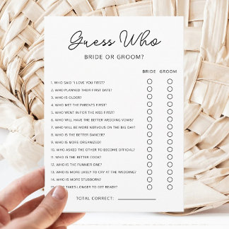 Guess Who Bride or Groom Game Bridal Shower Game Kaart