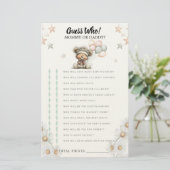 Guess who game Whimsical Teddy Bear Baby Shower  Briefpapier (Staand voorkant)