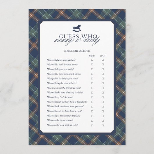 Guess Who Mommy or Daddy Baby Shower Game  Advieskaart (Voorkant)