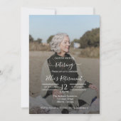 Guess Who Retired Female Script Photo Invitation Kaart (Voorkant)