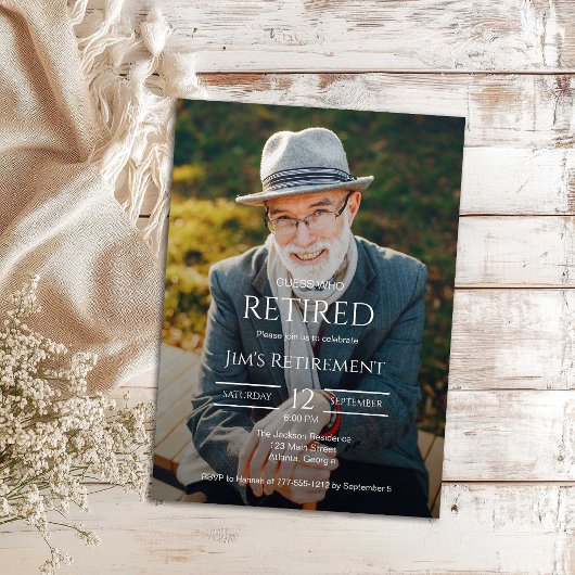 Guess Who Retired Male Photo Invitation Kaart