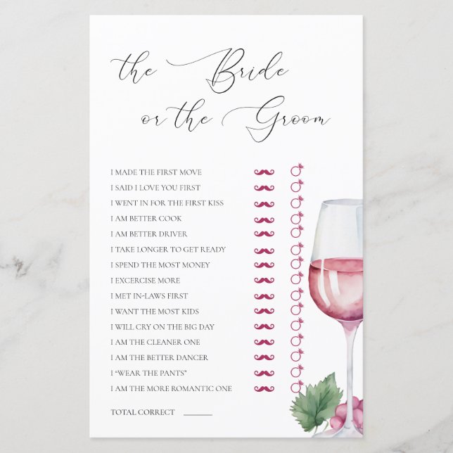 Guess Who Vino voor Vows Vrijgezellenfeest Game (Voorkant)