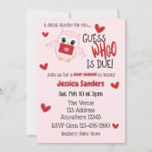 Guess Whoo is Due Red Hearts, Pink Owl Baby Shower Kaart (Voorkant)
