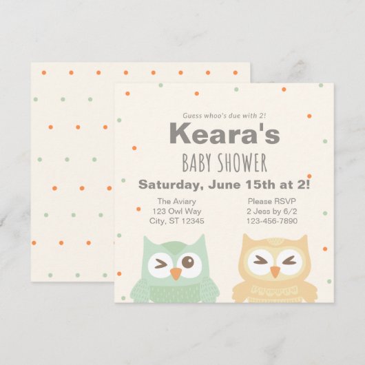 Guess Whoos Verschuldigd met 2 Uil baby shower Kaart (Voorkant / Achterkant)