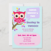 Guess Who's Two, Pink Owl 2nd Birthday Kaart (Voorkant)
