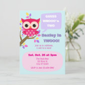 Guess Who's Two, Pink Owl 2nd Birthday Kaart (Staand voorkant)