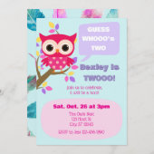 Guess Who's Two, Pink Owl 2nd Birthday Kaart (Voorkant / Achterkant)