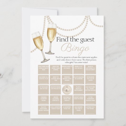 Guest bingo Parels Prosecco douche spel kaart (Voorkant)