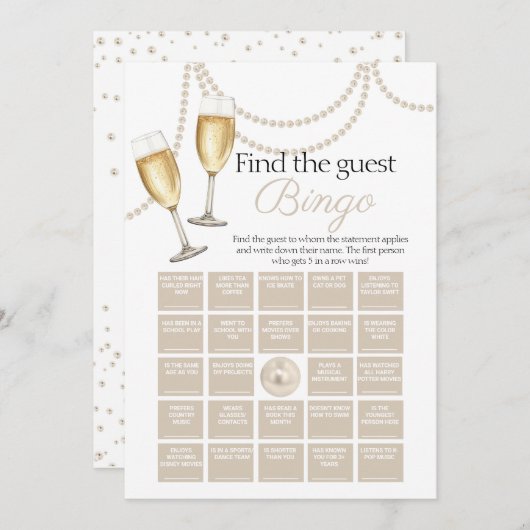 Guest bingo Parels Prosecco douche spel kaart (Voorkant / Achterkant)