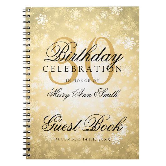 Guest book 30th Birthday Gold Winter Wonderland Notitieboek (Voorkant)