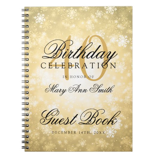 Guest Book 40th Birthday Gold Winter Wonderland Notitieboek (Voorkant)