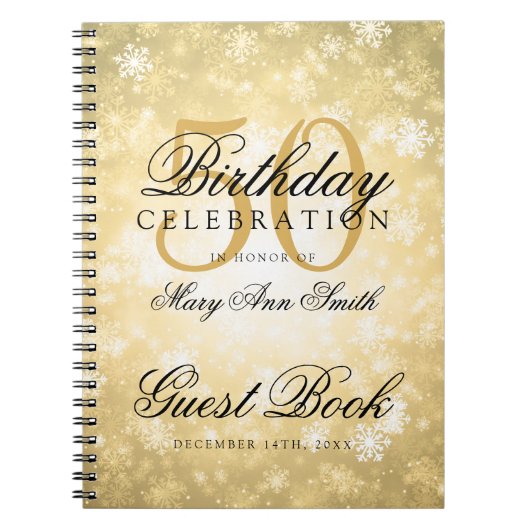 Guest book 50th Birthday Gold Winter Wonderland Notitieboek (Voorkant)