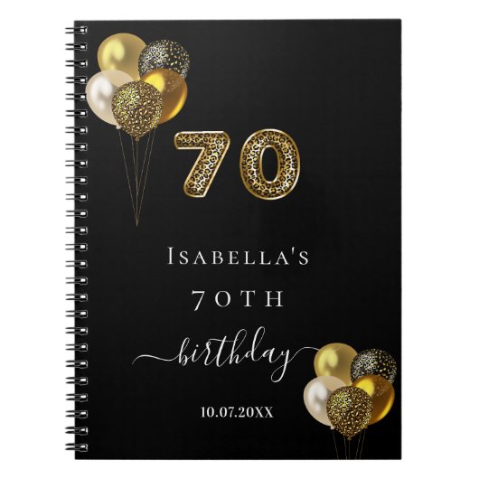 Guest book 70e verjaardag zwarte goudluipaard notitieboek (Voorkant)