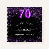 Guest book 70e verjaardag zwarte paarse glitter na notitieboek (Voorkant)